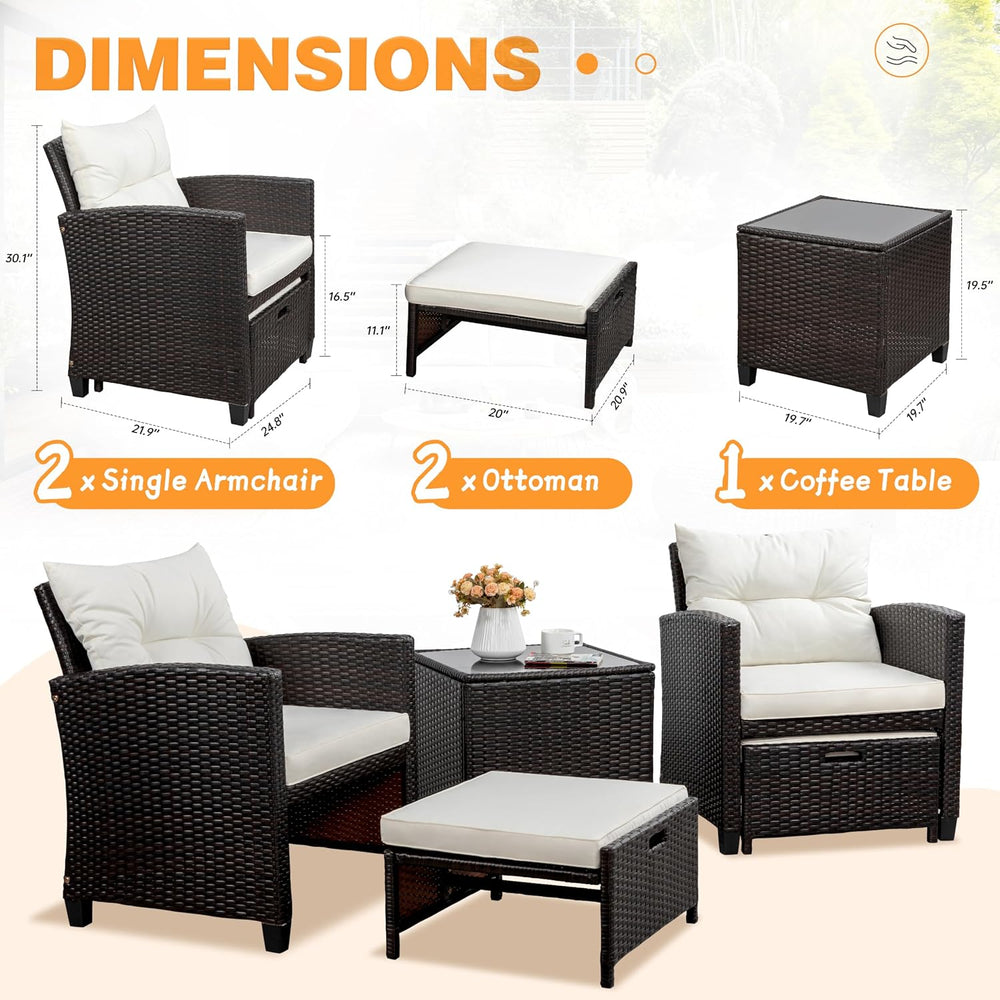 Shintenchi 5 Pieces Patio Furniture Set, Outdoor Wicker Patio Conversation Se...