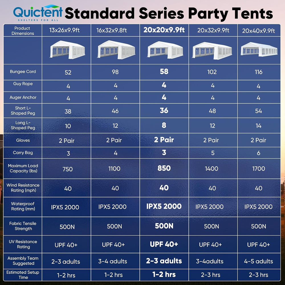 Quictent Premium 20x20 Reinforced Heavy Duty Party Tent with 3 Storage Bags