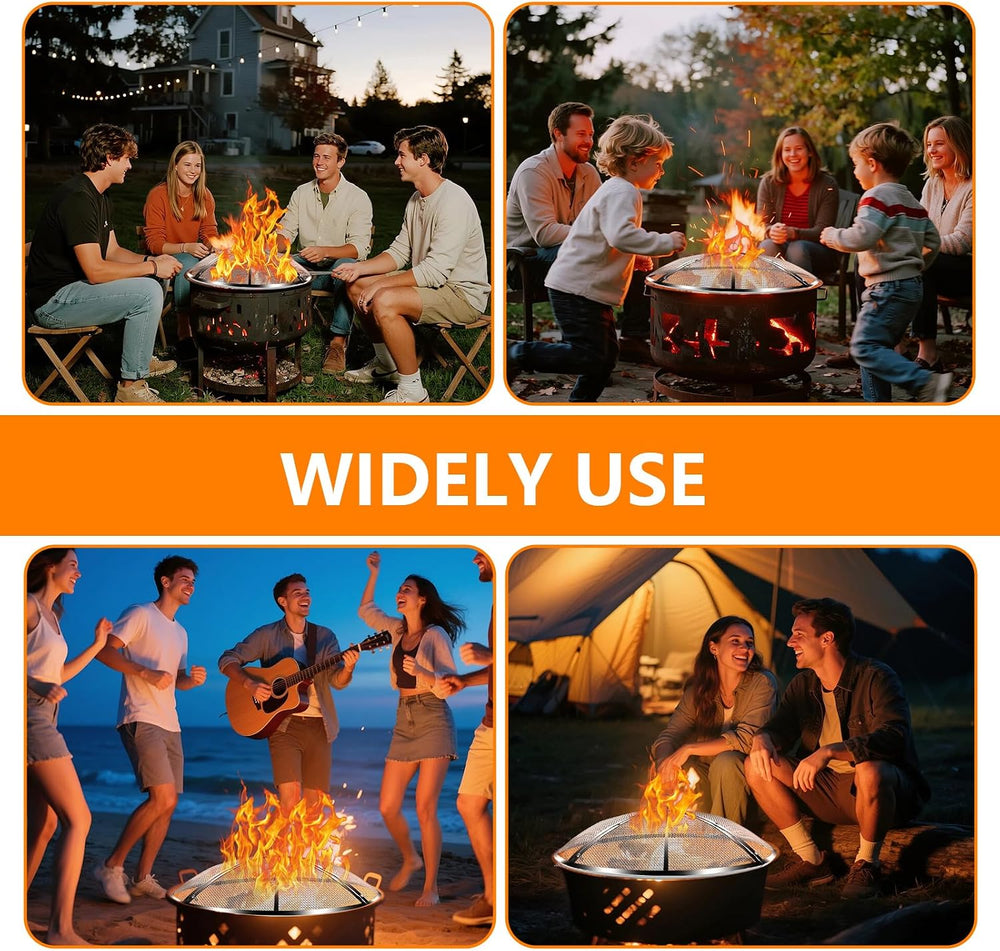 22Inch Fire Pit Spark Screen,Stainless Steel Fire Pit Screen Cover with Handl...