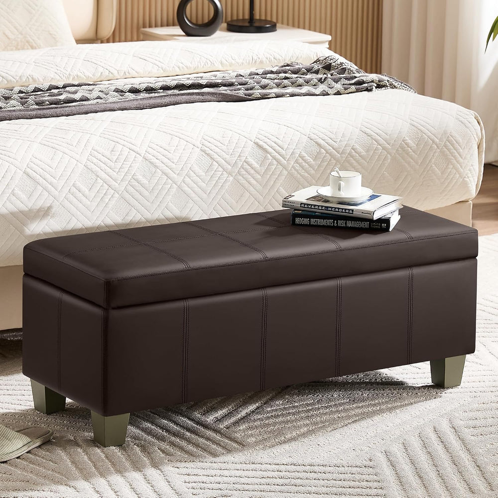 WUTUTUEE 41" Faux Leather Storage Ottoman, Stitch Tufted Rectangle Uphol...