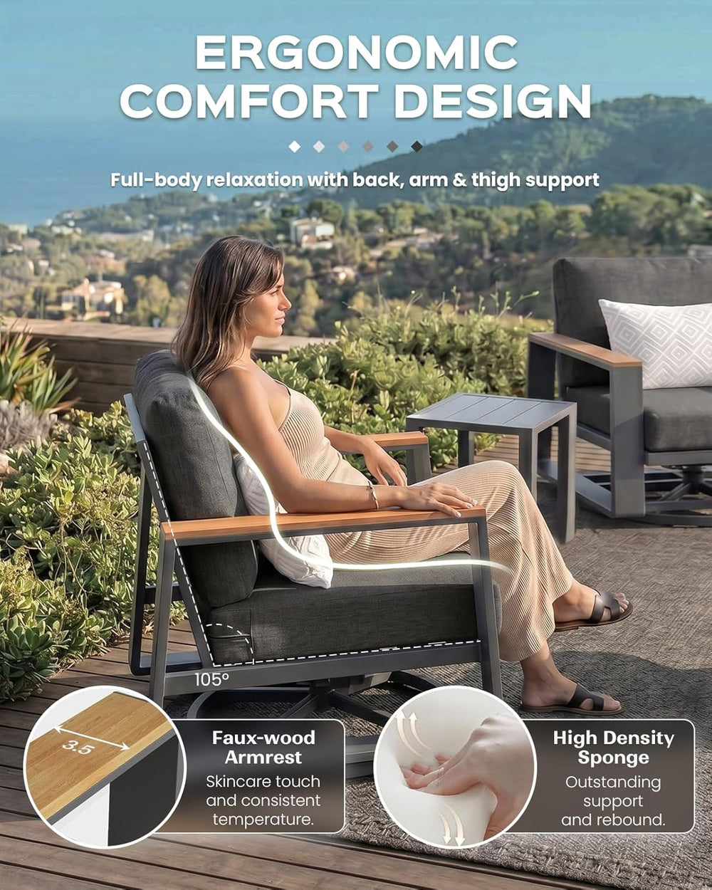 Vexwalx Aluminum Luxury Outdoor Swivel Patio Chairs with Table Set, Oversized...