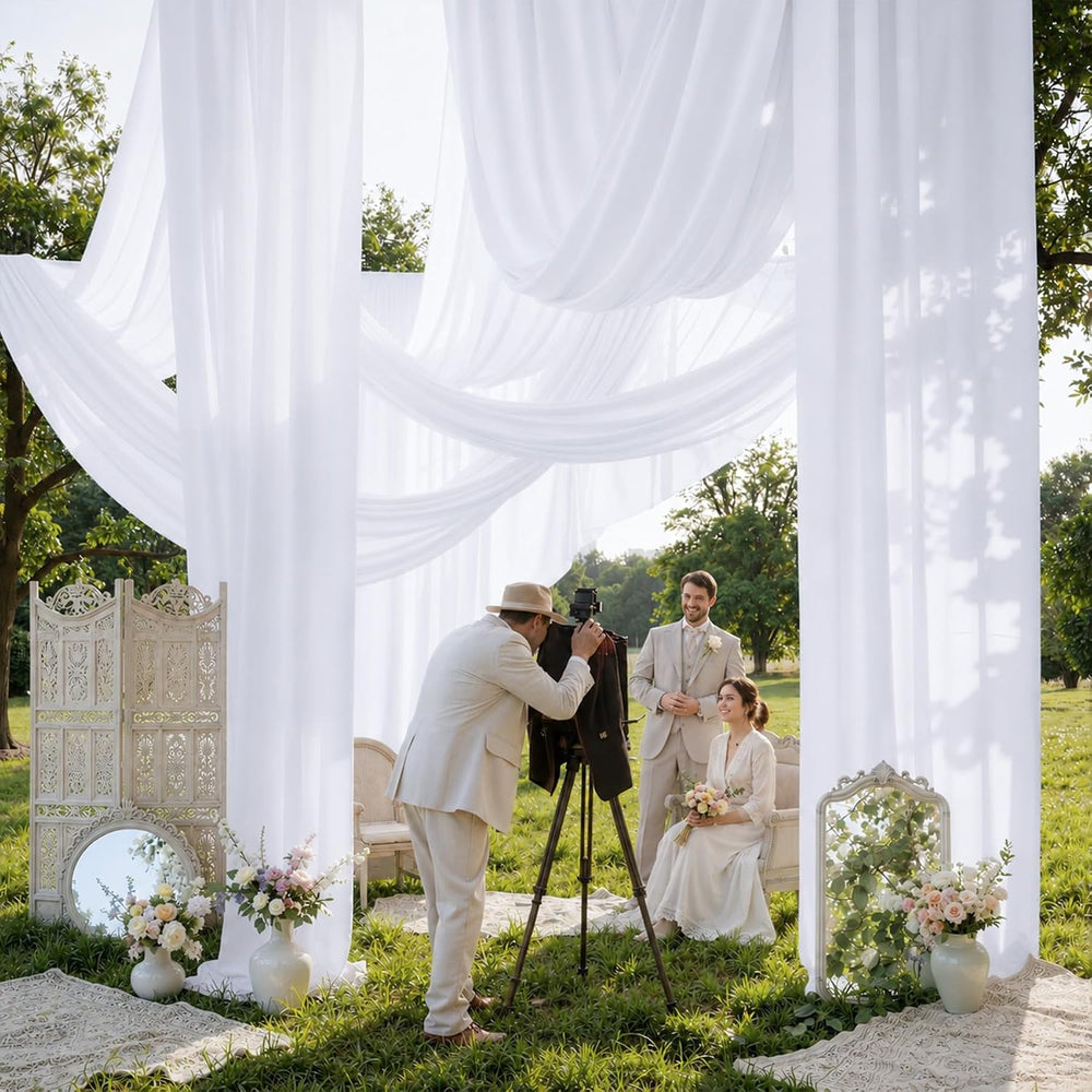 4 Panels 5x20ft White Ceiling Drapes for Wedding Parties, Wrinkle Free 20ft L...
