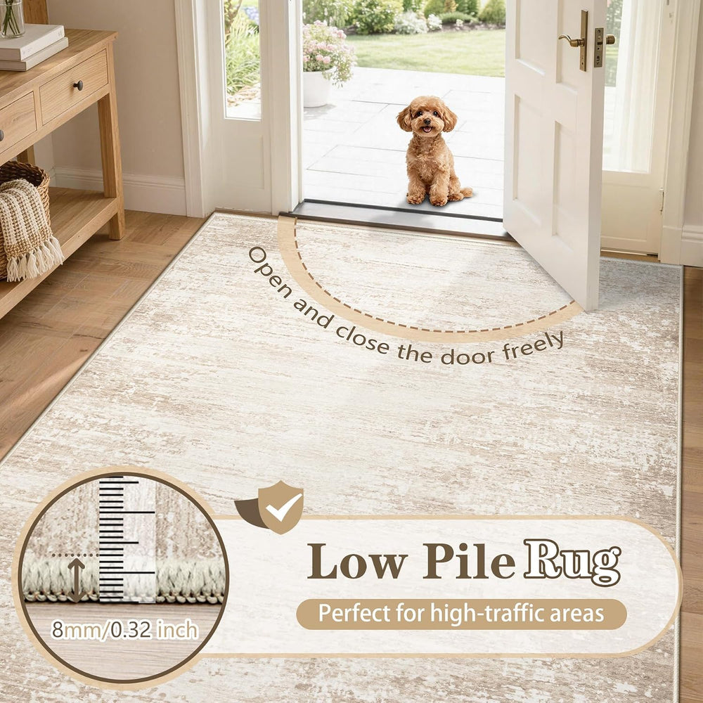 TENGTENGLINK Washable 6x9 Area Rugs for Living Room Modern Abstract Beige