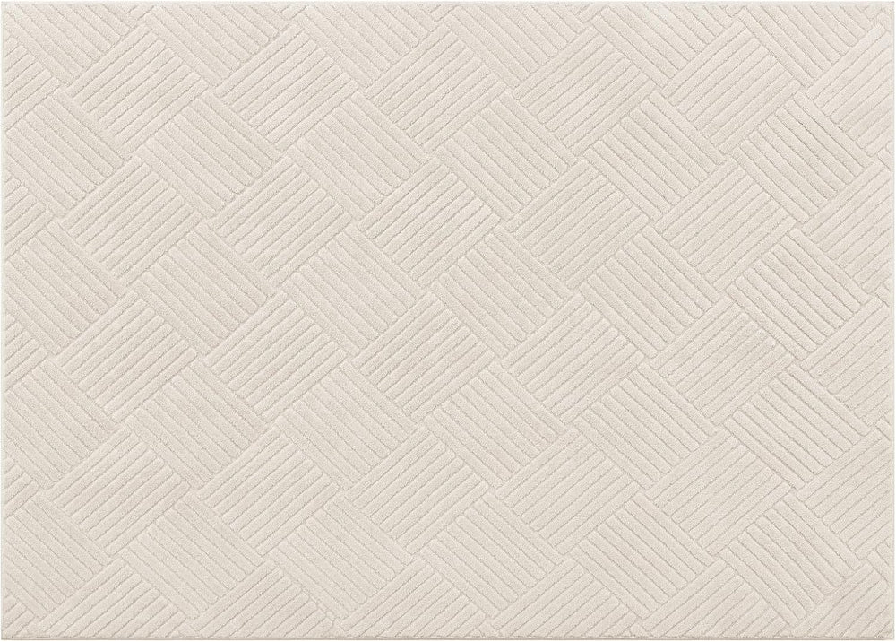 Vaukki 5x7 Living Room Area Rug, Beige Soft Geometric Fluffy Bedroom Mat