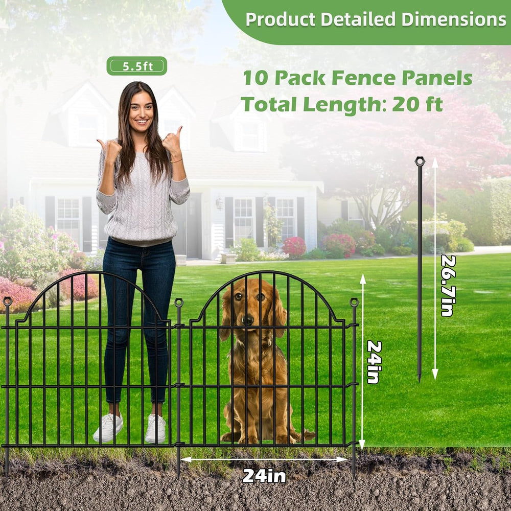 10 Panels No Dig Decorative Outdoor Garden Fence, 24in (H) x20ft (L)