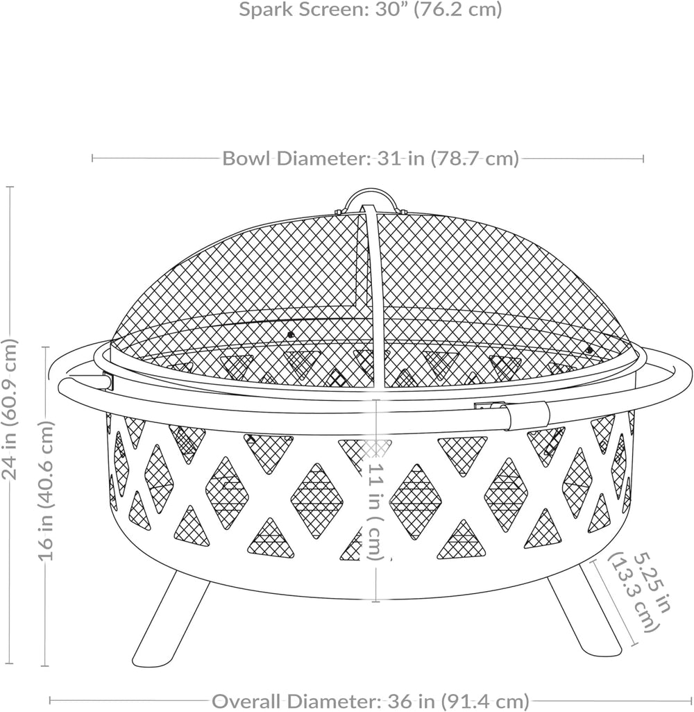 Sunnydaze Crossweave 36" Large Outdoor Fire Pit, Wood Burning, Round