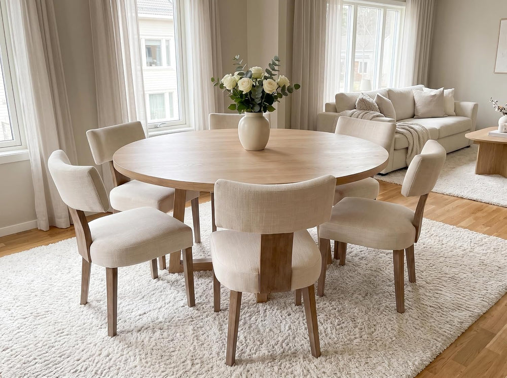 RIVOVA Mid Century Modern Dining Chairs Set of 6 Upholstered Linen Fabric Din...
