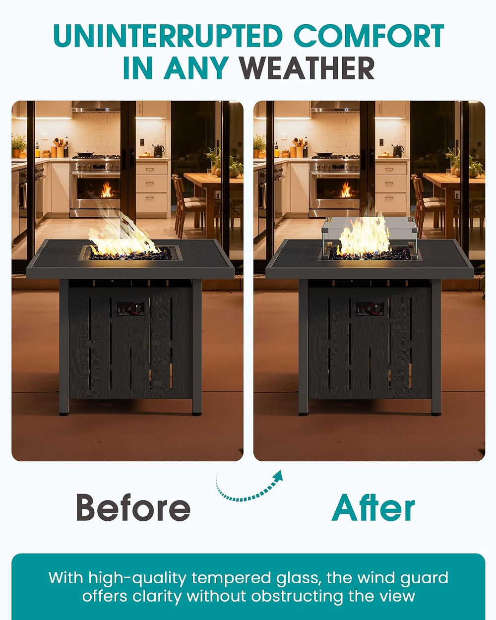 SERWALL 33" Square Outdoor Fire Pit Table with Lid, Black