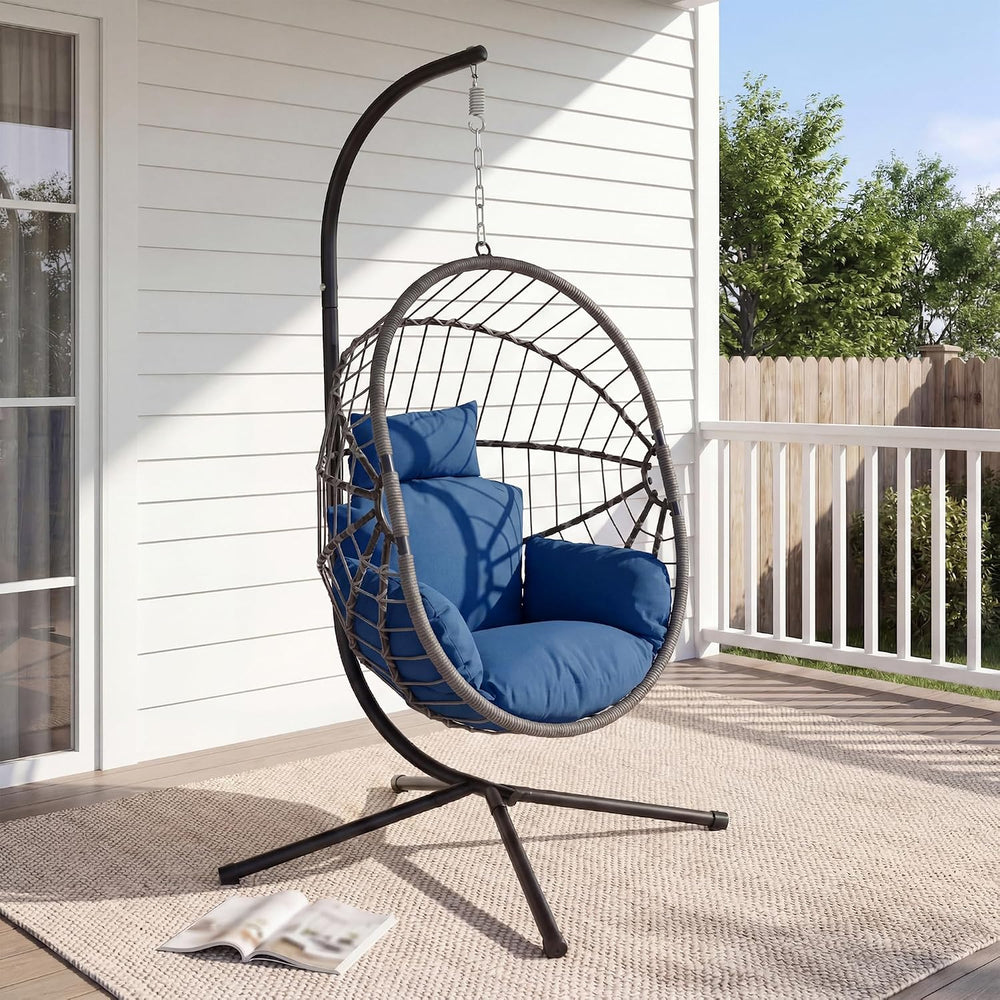 DoubleTT Hanging Egg Chair with Stand - 350lbs Capacity Outdoor Patio & I...