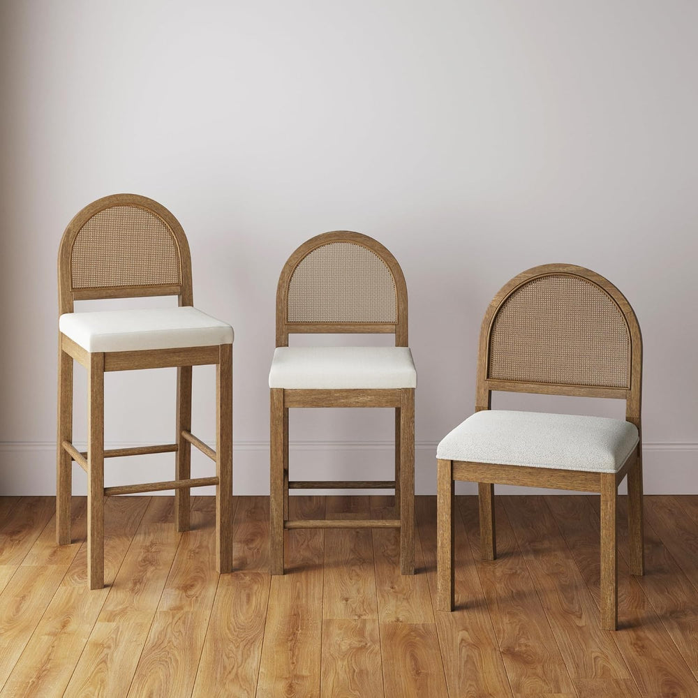 Nathan James Bailey Boucle Upholstered Rattan Bar Stool, Counter Height Stool...