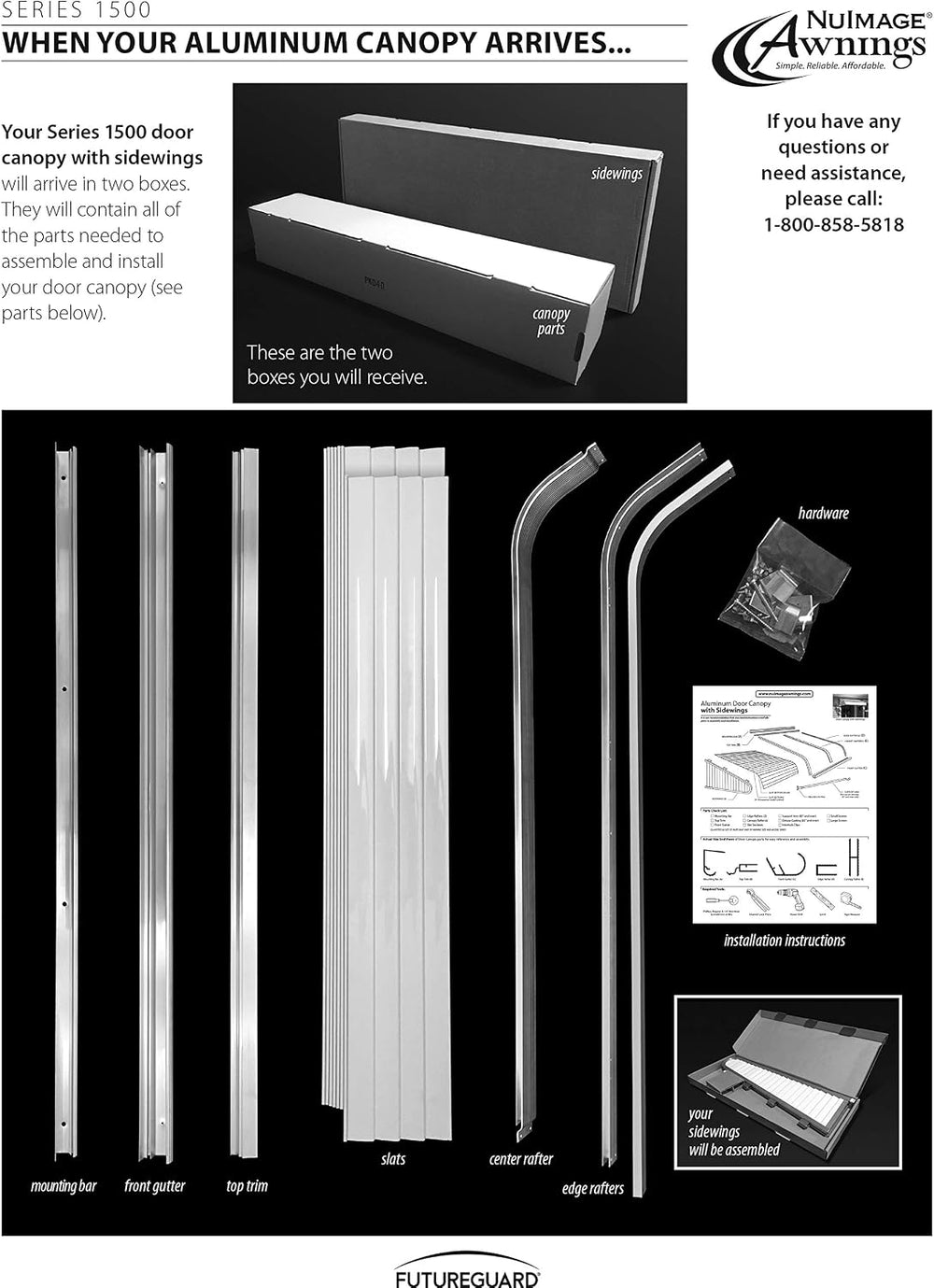 1500 Series Aluminum Door Canopy with Sidewings