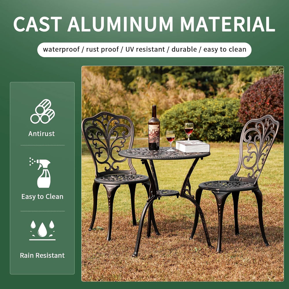 3 Piece Patio Set Outdoor Bistro Set,Cast Aluminum Bistro Table and Chairs Se...