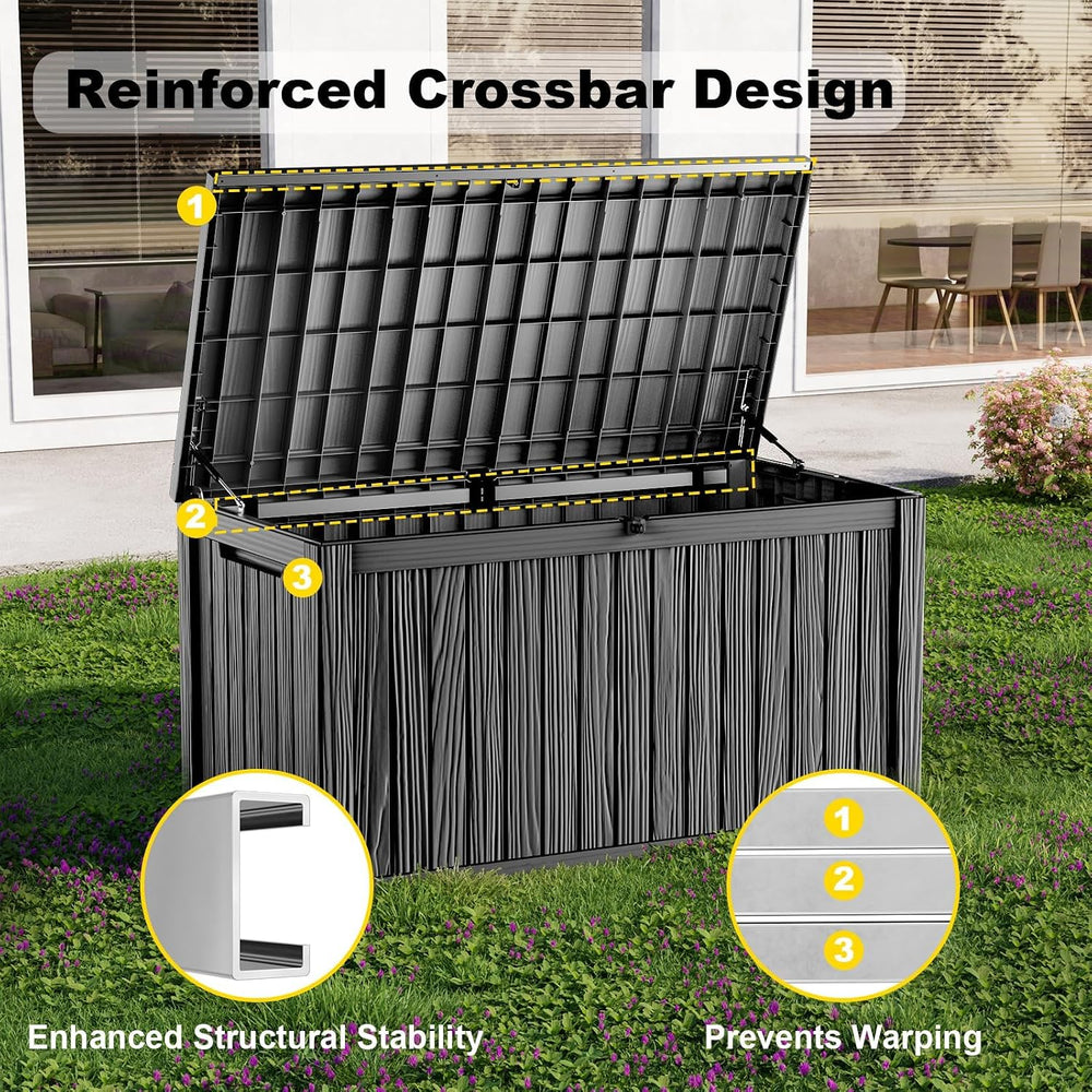 Vixzen 220 Gal Outdoor Storage Box Lockable UV Resistant Deck Box Black