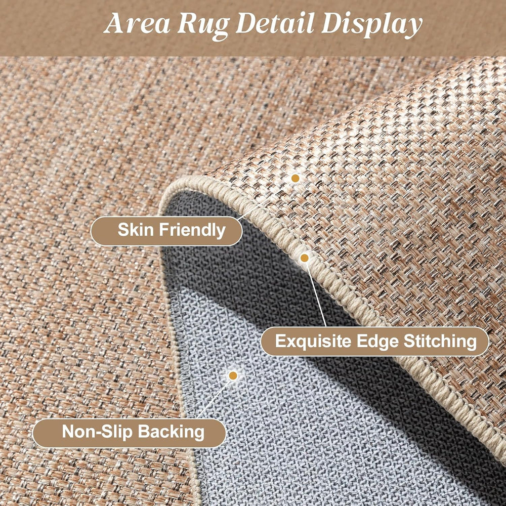 8×10 Easy Jute Rug Washable Rugs Low Pile Outdoor Indoor Farmhouse Neutral No...