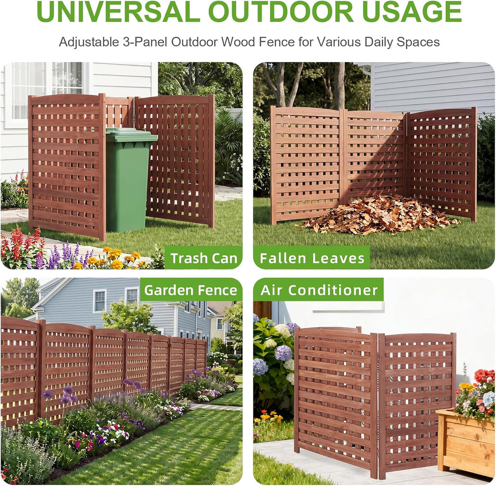3-Panel Outdoor Air Conditioner Fence Screen, Outside Wood Privacy Fence, Tra...