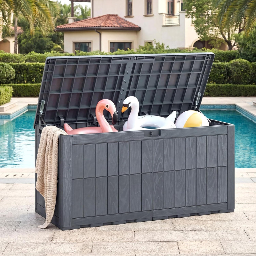 HAPPYGRILL 120 Gal Outdoor Deck Box Plastic Storage Bin with Lid and Handle