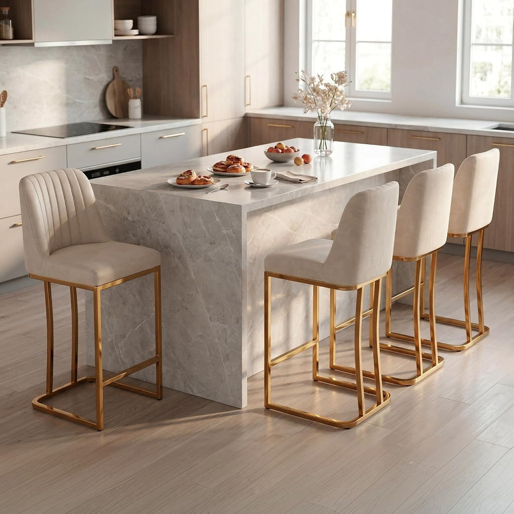 LSSBOUGHT Counter Height Bar Stools Set of 4, Beige Counter Stools with Back ...