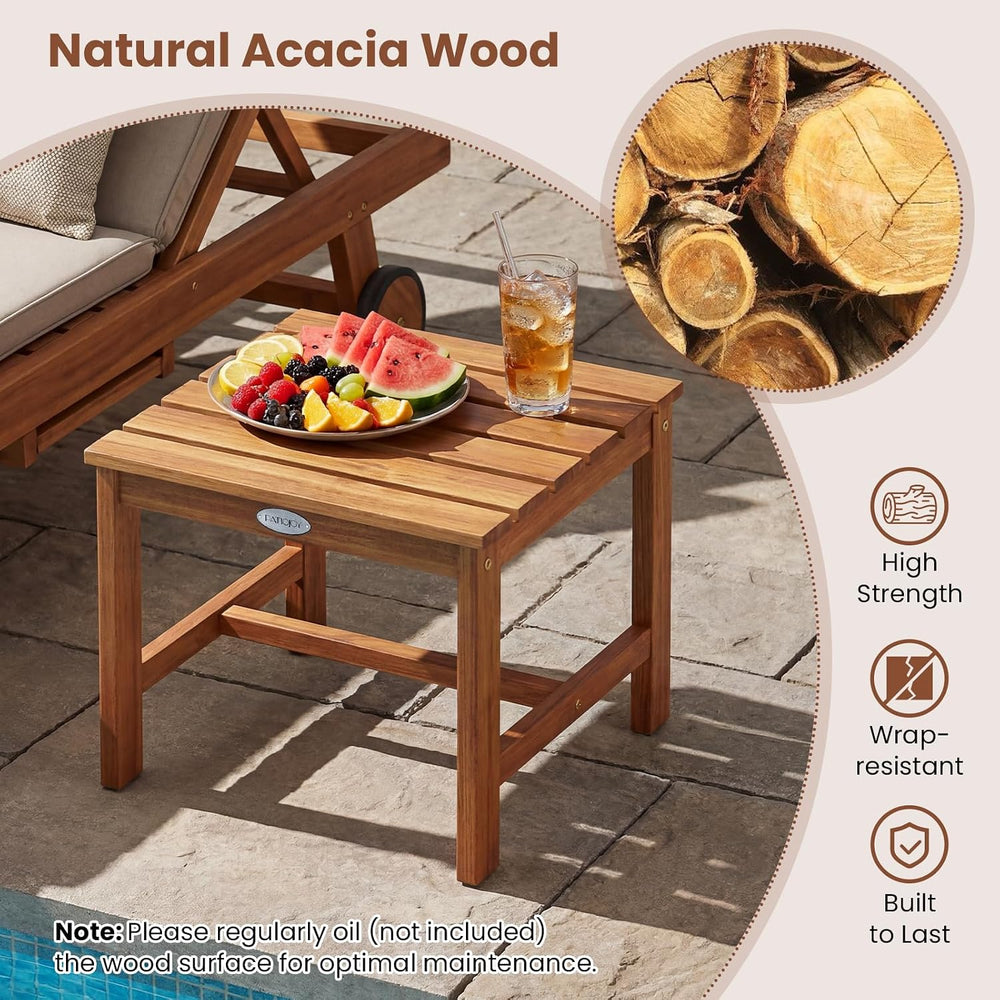 Tangkula Patio Acacia Wood Side Table, 17" Square End Table with Slatted...