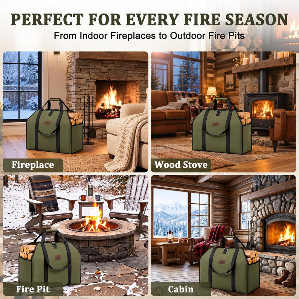 FEED GARDEN Extra Large Firewood Carrier, Waxed Canvas Log Carrier, Green