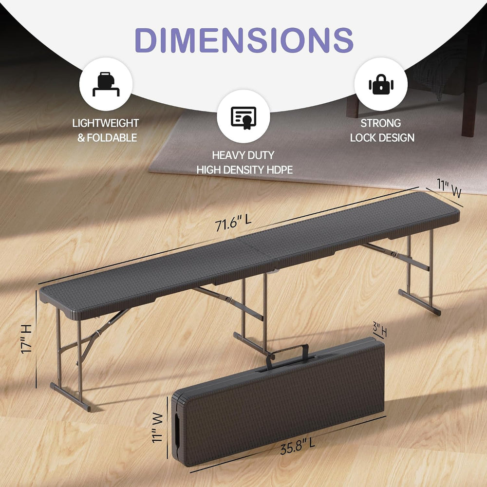 VSOAEIL 6 Foot Folding Bench 2 Pack, Foldable Plastic Bench Indoor Outdoor