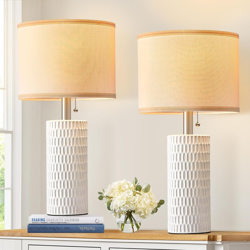 Reaketon 20" Modern Ceramic Table Lamps for Bedroom Set of 2, Small Tabl...