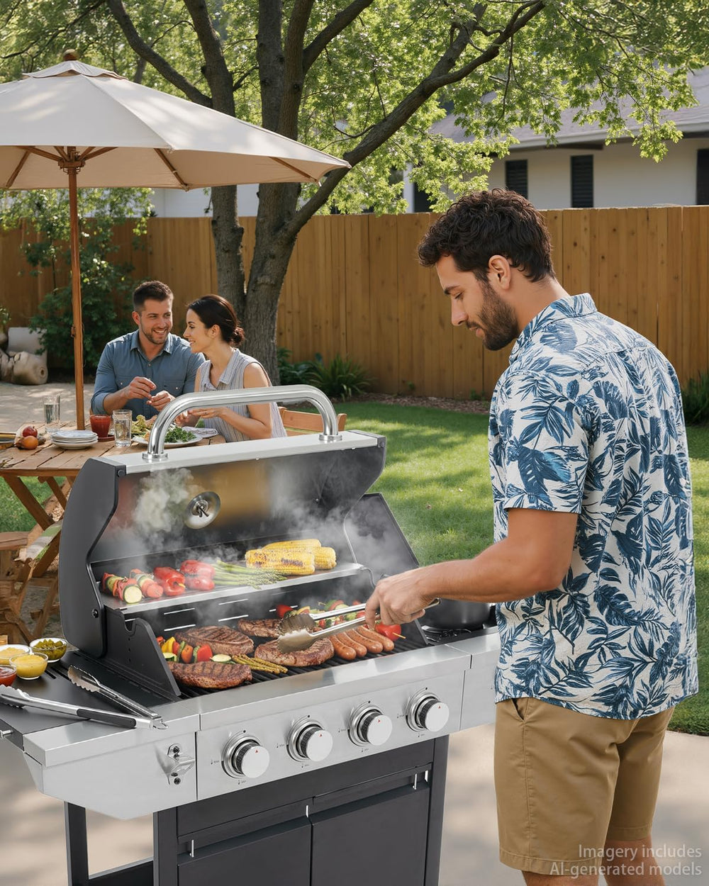 EUHOME 4-Burner Propane Gas BBQ Grill with Side Burner, 46,500 BTU Stainless ...