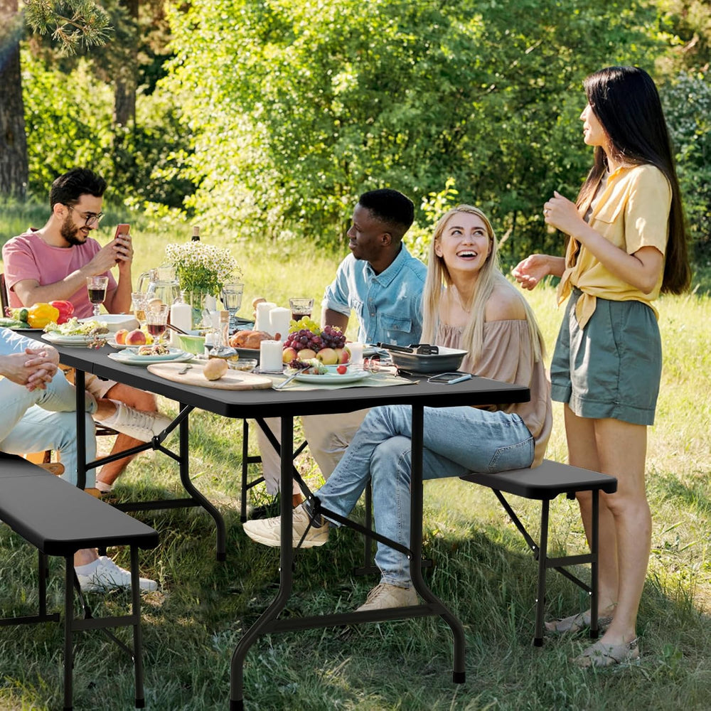 VINGLI Picnic Table Set with 2 Benches, 6 Feet Camping Table Chair Set