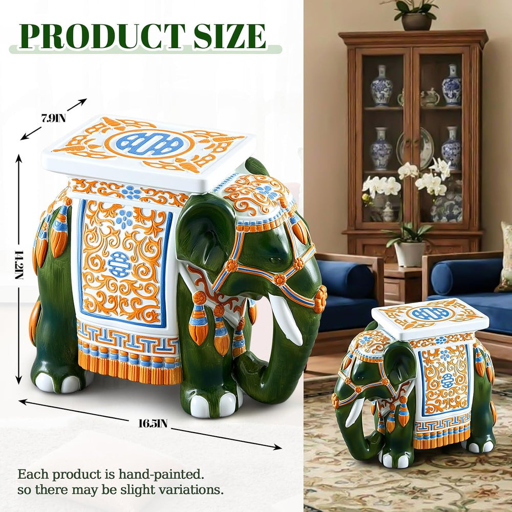 Leinuosen Elephant Garden Stool 16.5 Inch - Resin Elephant Side Table & P...