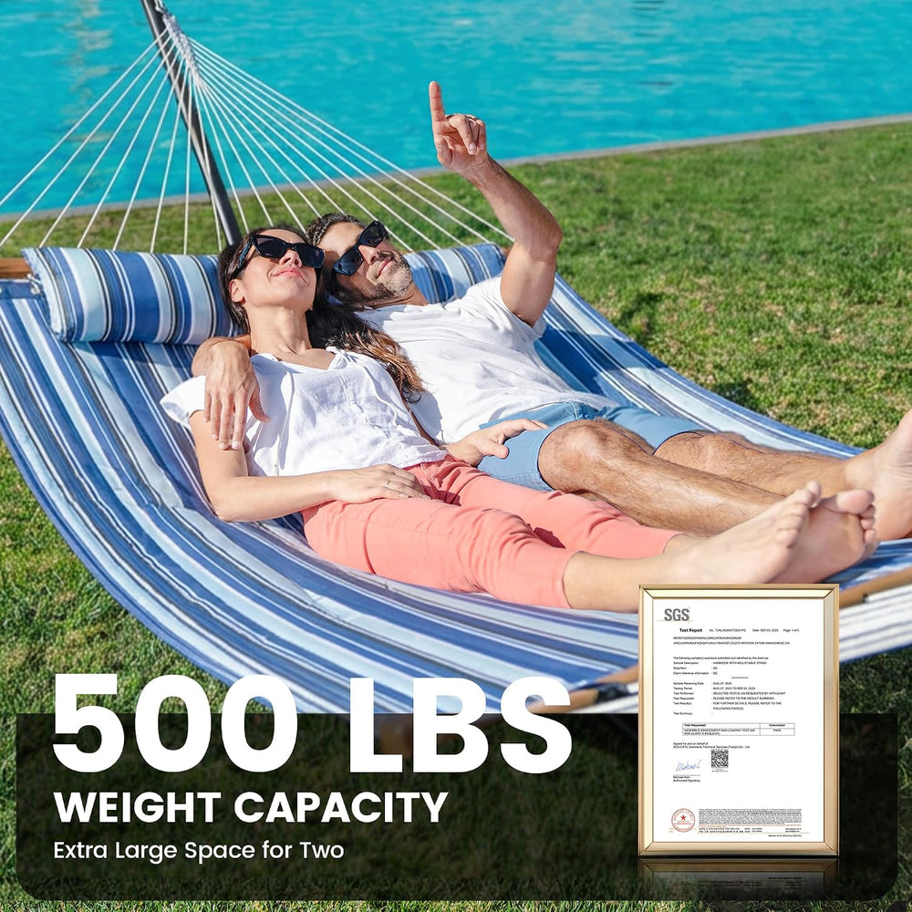 ANAGOO Double Hammock with Stand 500lbs Heavy Duty Outdoor Two Person Blue