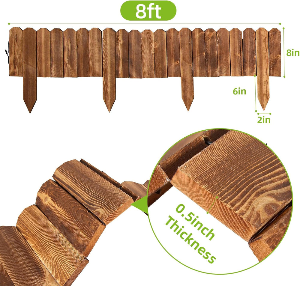 LINSHRY Wood Garden Edging Fence, Flower Bed Edging Borders, 8in H x 8ft L