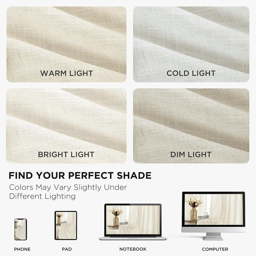 Joydeco Linen Curtains 96 inch Length 2 Panel Set, Light Filtering Curtain fo...
