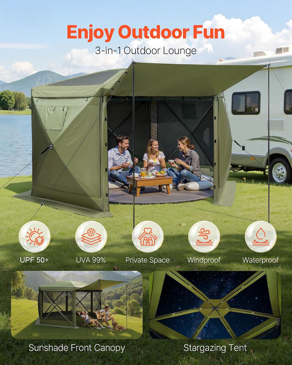 VEVOR Pop up Gazebo Screen Tent, 12 x 12 ft Large 6-Sided Camping Canopy Tent...