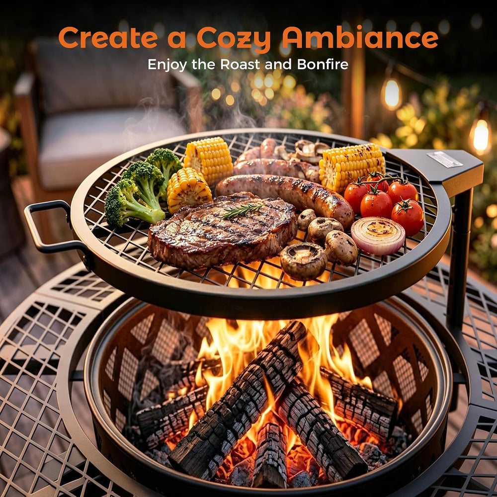 Outdoor Fire Pits for Outside Wood Burning Fire Pit with Cooking Grill