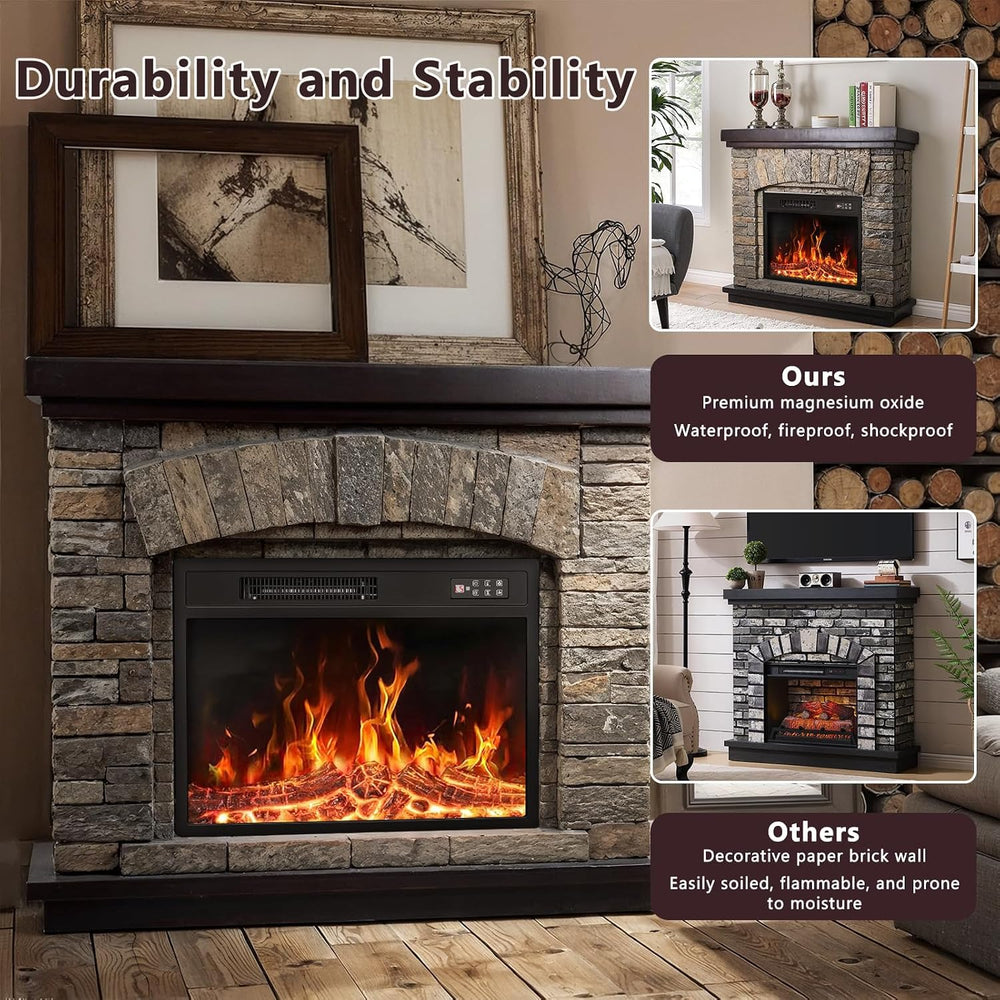 PUKAMI Electric Fireplace with Mantel, Realistic Stone Finish Freestanding He...