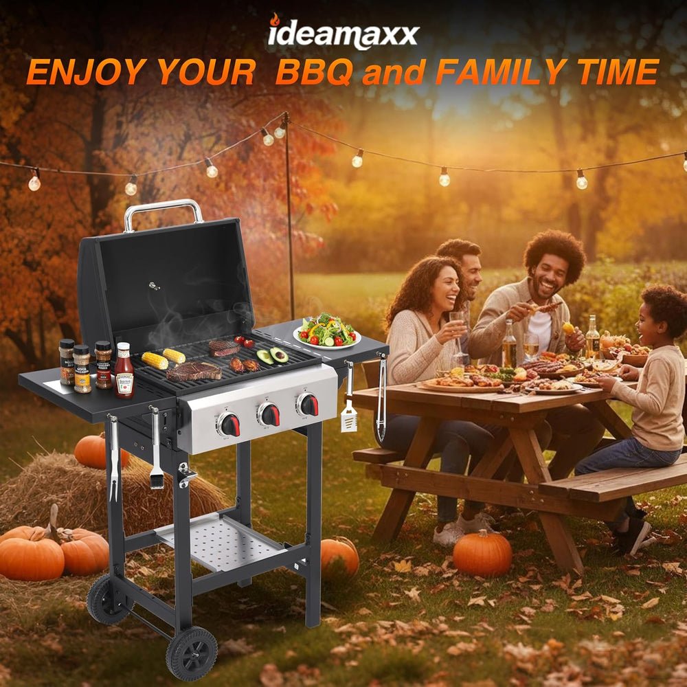 3-Burner Propane Gas Grill with Cast Iron Grates, 38200 BTU output,Foldable S...
