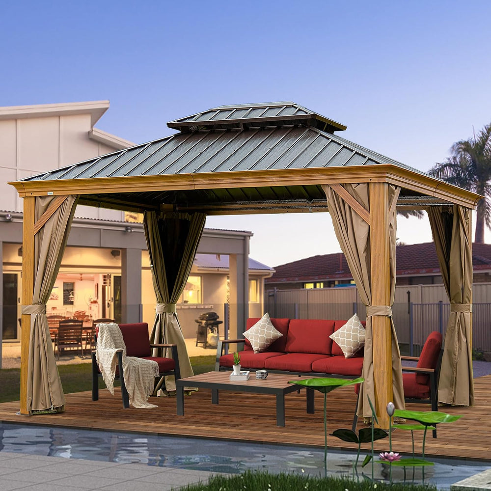 Domi 10'X12' Gazebo with Double Roof Steel, Heavy Duty Outdoor Patio ...