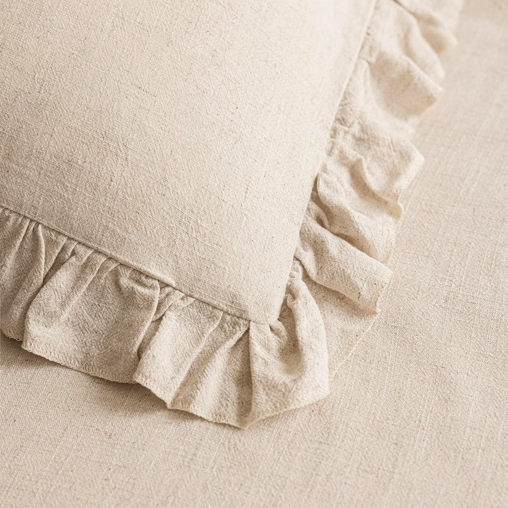 Foindtower Set of 2 Decorative Linen Fringe Ruffle Throw Pillow Covers Soft B...
