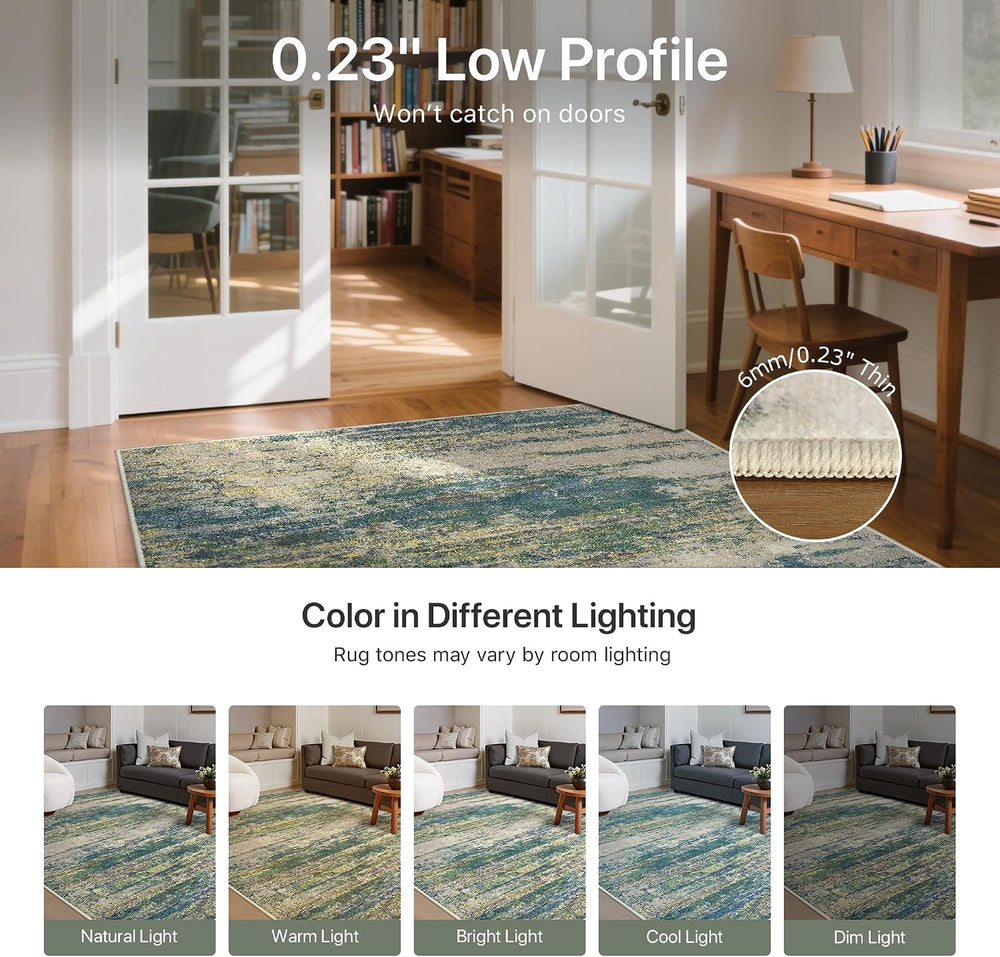 GENIMO 2x6 Runner Rug, Washable Non-Slip Abstract Rug, Sage Oatmeal