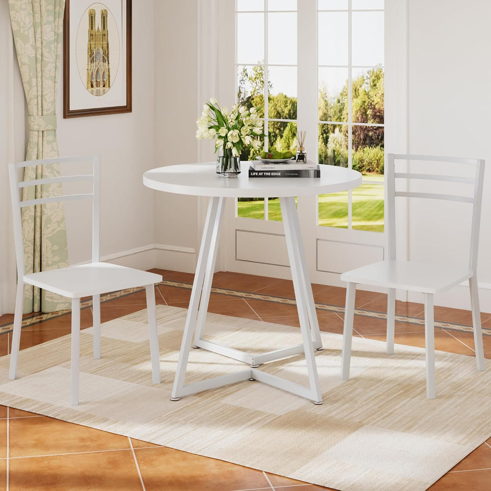 VECELO Small Round Dining Table Set for 2, Wood Tabletop with Strong Metal Fr...