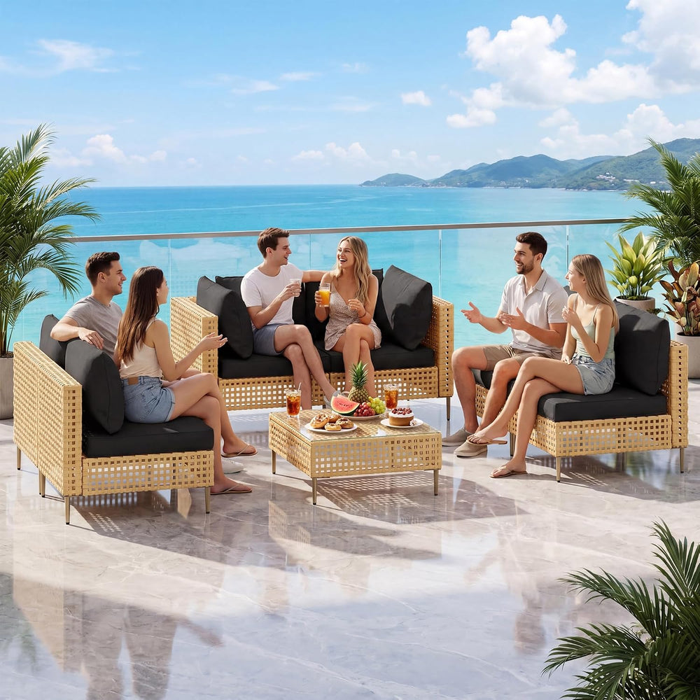 LHBcraft 7-Piece Patio Furniture Set, Handmade Rattan Outdoor Furniture Set, ...