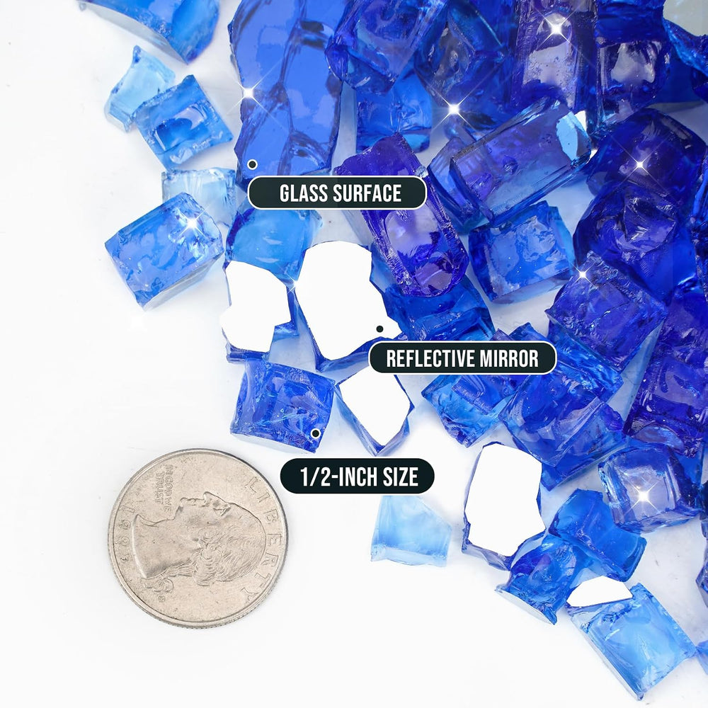 Skyflame 15LB Fire Glass for Propane Fire Pit, 1/2 Inch Cobalt Blue