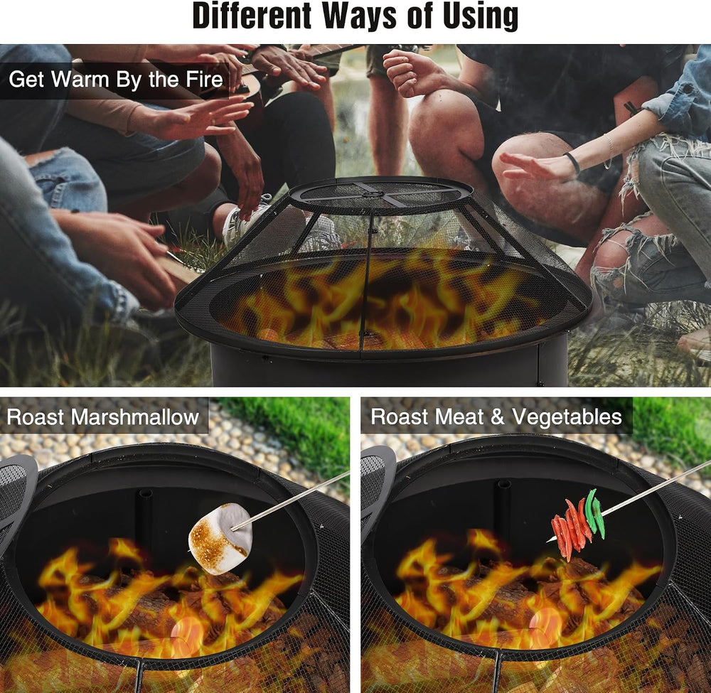 Fire Pit Spark Screen 36 Inch with Top Cover Round, Heavy Duty Collapsible Ou...