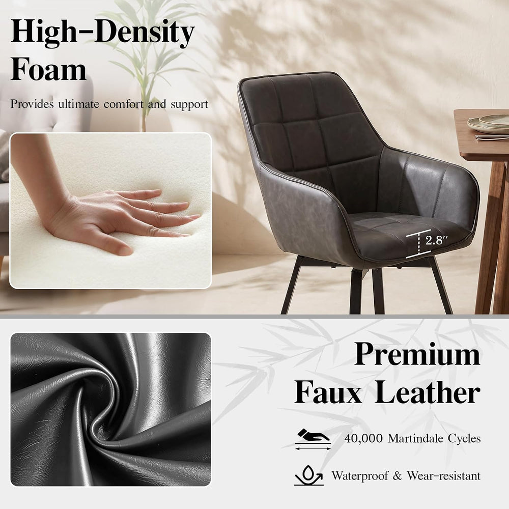 TUKAILAi Swivel Dining Chairs Set of 2, Faux Leather Dining Chairs with Arms ...