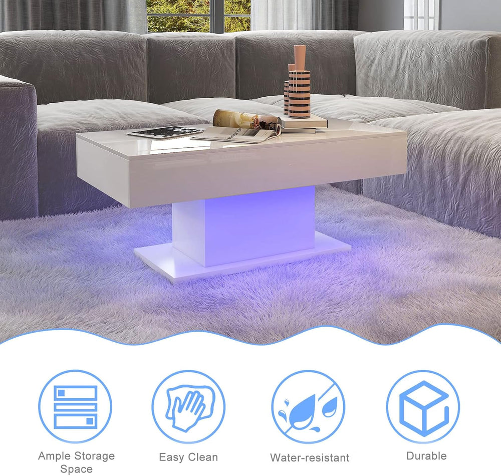 HedoAjim Led Coffee Table for Living Room, Living Room Table Rectangular Cent...