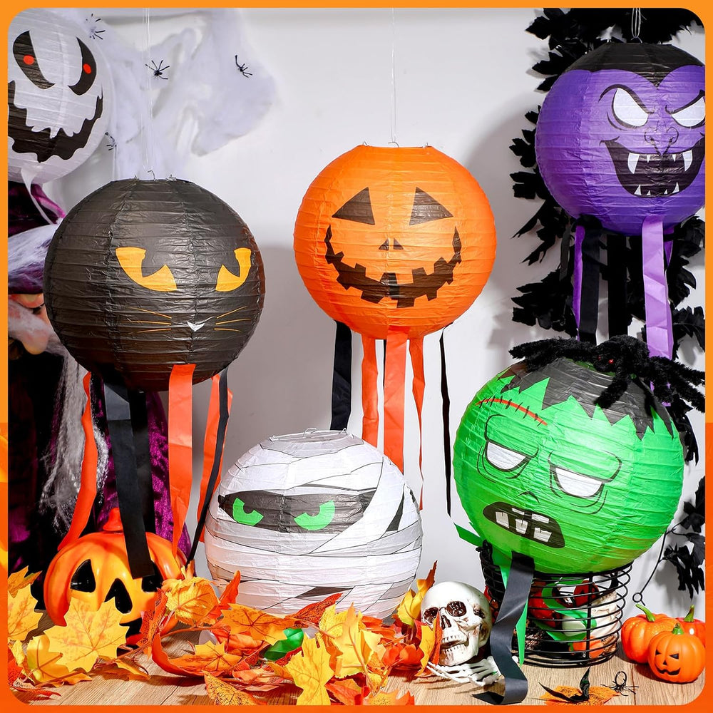 VIHOSE 12 Pcs Halloween Hanging Decorations Paper Lanterns, Jack-o-Bat Lanter...