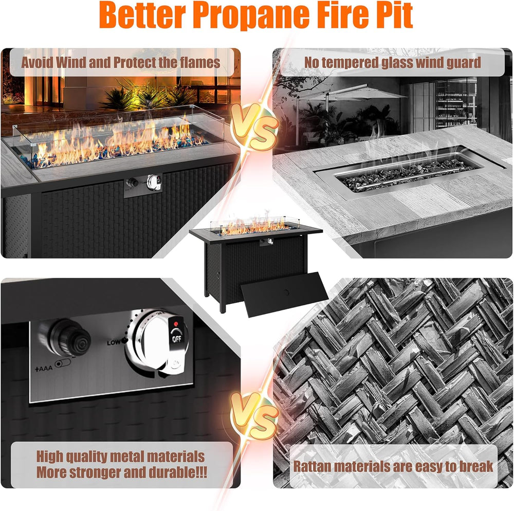 45 inch Outdoor Propane Fire Pit 50,000 BTU Gas Fire Pit Table with Lid, Glas...