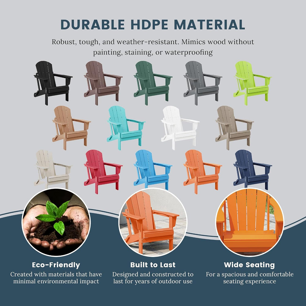 WO Home Furniture Laguna Folding Adirondack Chair, HDPE Patio Chair, All Weat...