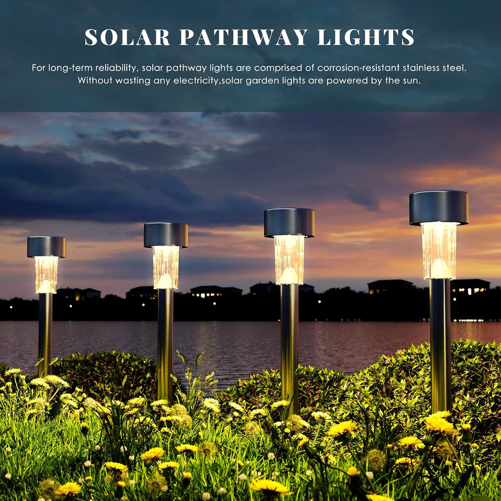 SOLPEX 24 Pack Solar Lights Outdoor, Stainless Steel Solar Pathway Lights