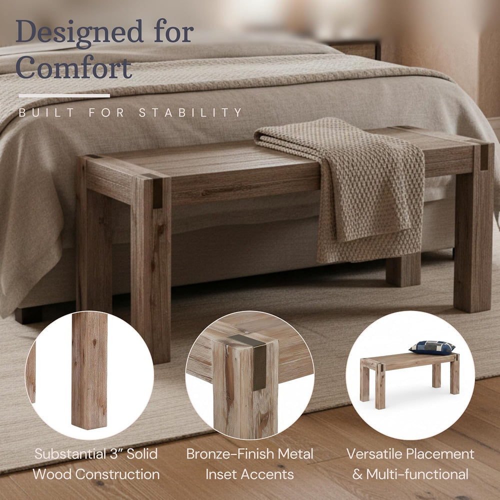 Alaterre Furniture Woodstock 40-Inch Entryway Bench with Bronze Metal Inset