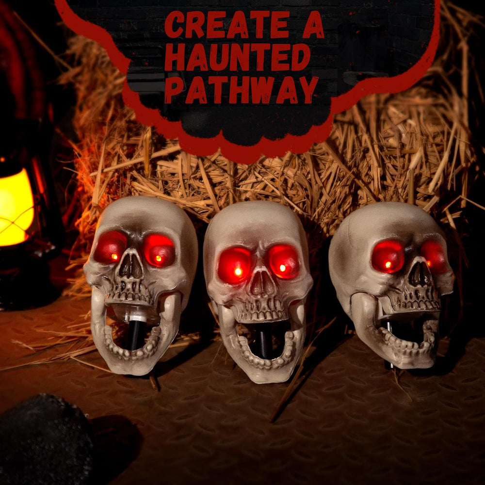 Halloween Animatronic Skull Decorations,Sound Activated Skeleton Heads with S...